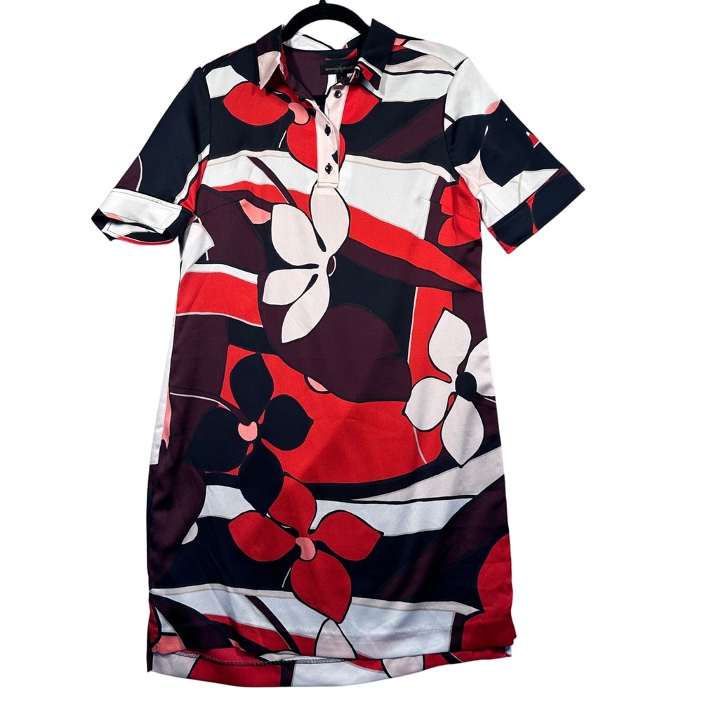 Banana Republic Floral Print‎ Short Sleeve Polo Dress Red Black White Women's 4